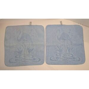 Vintage Cannon Sterling Choice Blue Flamingo Washcloth Set of 2 Cotton Blend USA